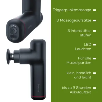 Beurer MG 79 Sensitive Massagepistole mit LED-Anzeigen und Funktionsübersicht
