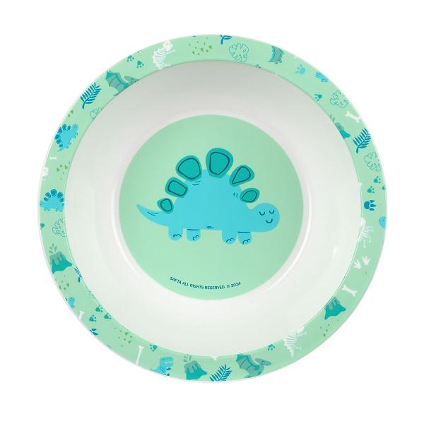 Grüne Kinderschüssel Safta Dino mit fröhlichem Dinosaurier-Motiv in der Mitte