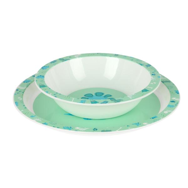 Safta Dino Kinder-Geschirrset mit flachem Teller und Suppenschüssel in Grün